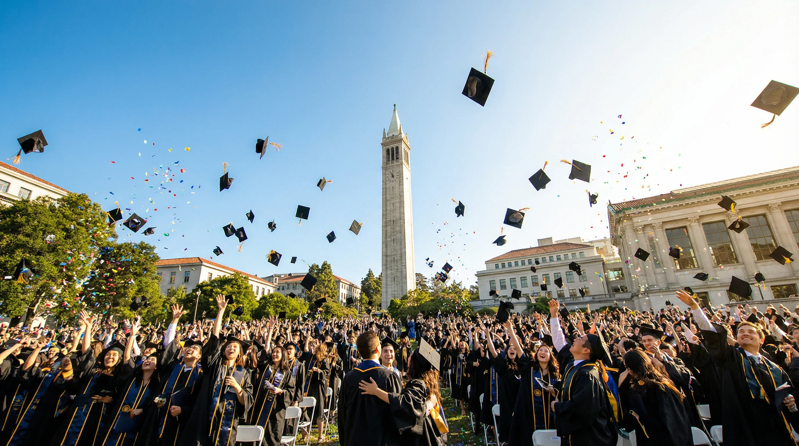 Graduation ceremony cap toss